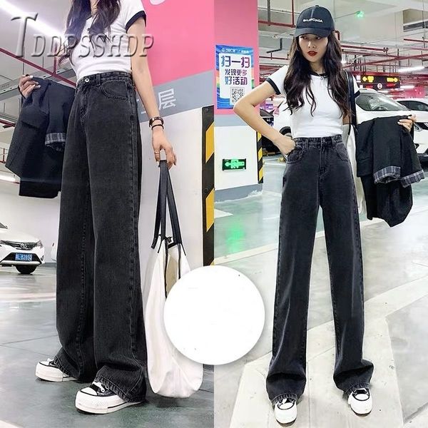 

loose women jeans high waist long style wide leg female trousers denim pants 201029, Blue