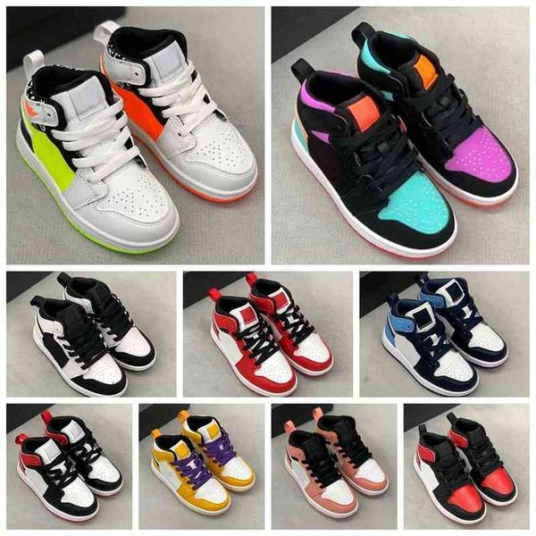 

2021 fashion designer slides athletic 1s kid basketball shoes jumpman game infants royal scotts obsidian chicago bred sneakers melody mid, Black