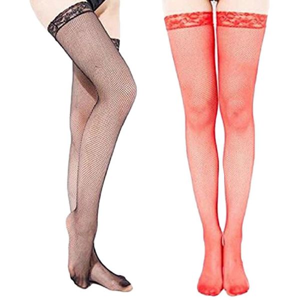 

women's fine fishnet mesh lace hollow thigh highs stay-ups stockings new, Black;white