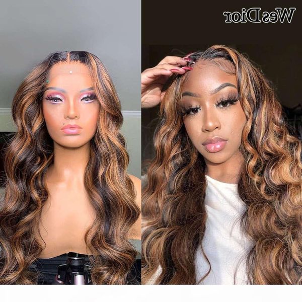 

ombre highlight for women 13x4 brazilian front human wigs preplucked 4x4 5x5 lace closure wig remy hair, Black;brown