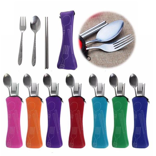 

portable cutlery set travel camping flatware set stainless steel chopstick fork spoon dinnerware set useful wedding gifts party favor