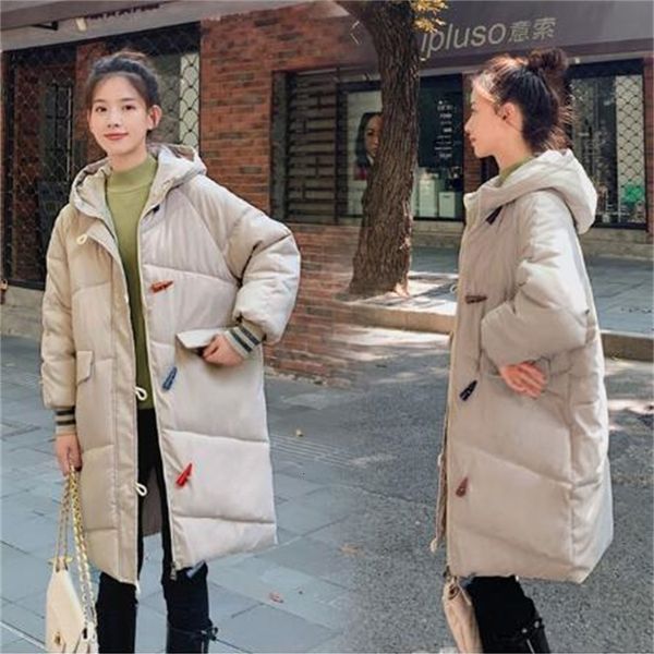 

2021 new ladies with hoodie long coat parka oversize mid-long buckle winter thick down female jacket iul8, Black