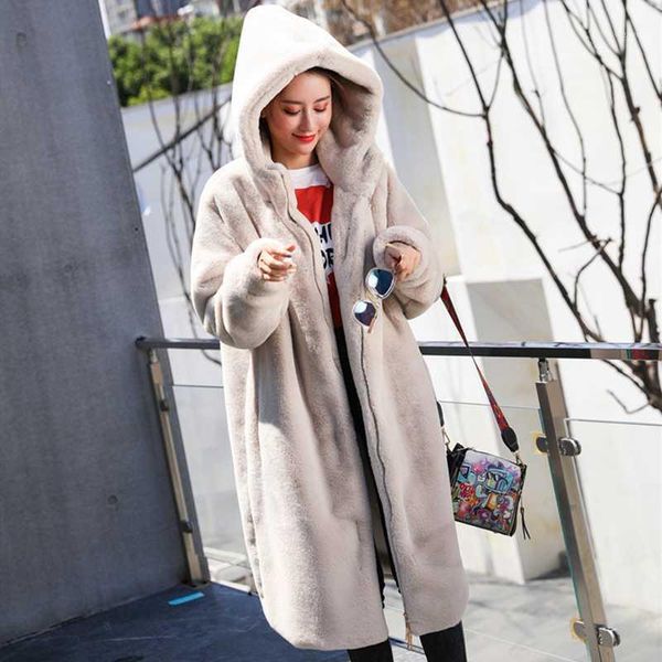 

winter women faux fur coat luxury long fur coat loose hooded zipper overcoat thick warm plus size femaled121, Black