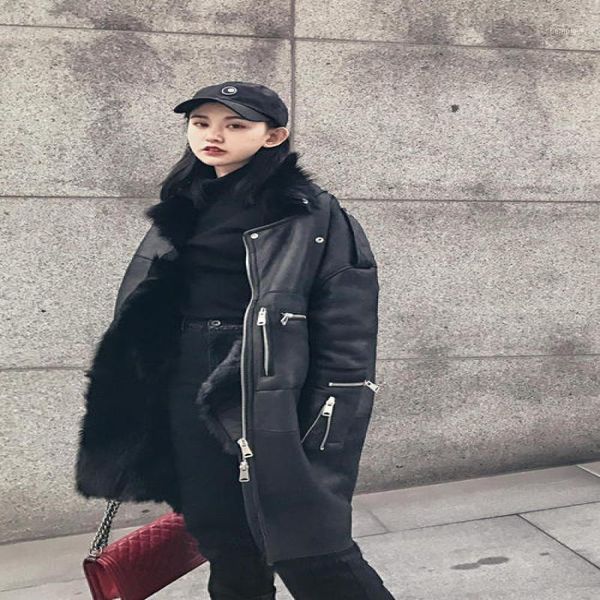

leather sheepskin geniune women jacket wool fur coat winter thick abrigo invierno mujer 27282 mf4271, Black