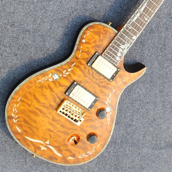 

quality electric guitar quilted maple veneer fingerboard and body fritillary inlaid color bound guitar