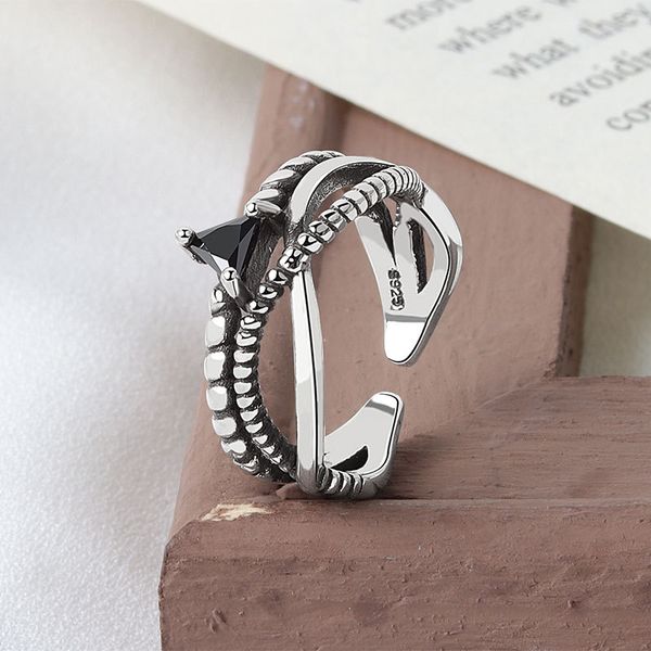 

multi-layer diamond cross ring female ring opening net red with money to make old retro single ring jewelry, Golden;silver