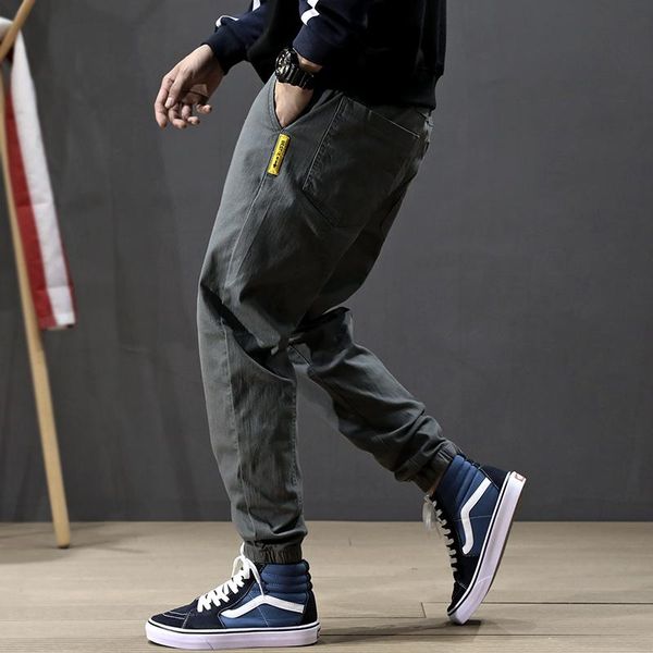 

japanese style vintage fashion men jeans loose fit casual cargo pants homme streetwear spliced designer hip hop joggers trousers, Blue