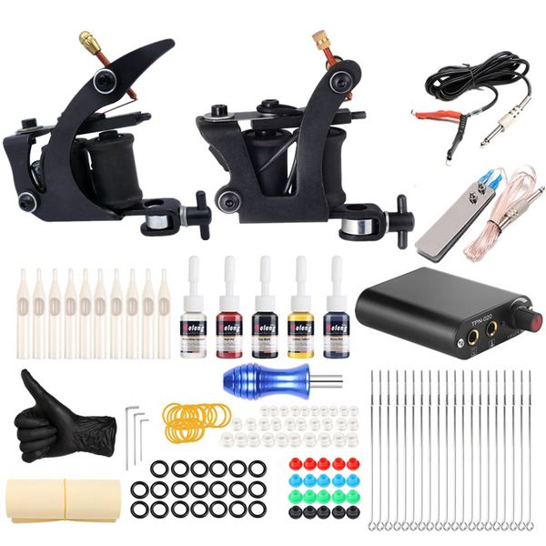 

complete tattoo kit 2 tattoo machines gun black ink set power supply grips body art tools set tattoo permanent makeup set 0509