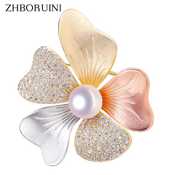 

zhboruini fine italian technology natural freshwater pearl brooch tricolor brooch pearl jewelry for women dropshipping 201009, Gray