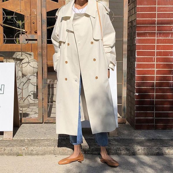 

women's trench coats 2021 double-breasted women coat with belt loose long windbreaker female spring chic outerwear korean clothes fy1, Tan;black