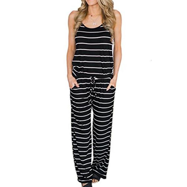 

long striped jumpsuits summer women spaghetti strap long playsuits casual beach jumpsuit wide leg pants overalls plus size, Black;white