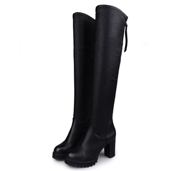 

new women's 2021 fashionable winter warm on the knee female boots autumn thigh high leather femme bottoms ckwx, Black