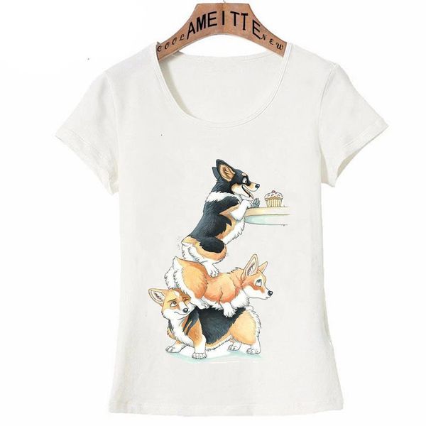 

funny clever corgi stealing print t-shirt summer women t-shirt lovely dog cartoon casual cute girl tees female short sleeve, White