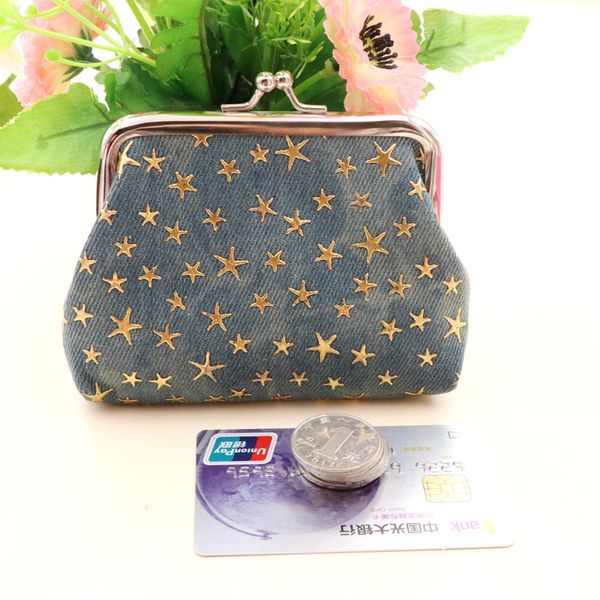 

antique creative coin purse denim five-star european style buckle fabric lady coin bag card holder, Red;black