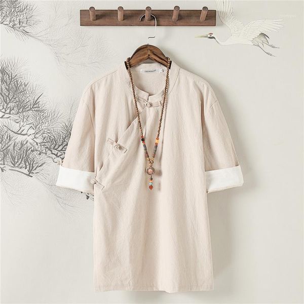 

men fashion chinese style tai chi t-shirt zen tee shirt retro qipao kimono haori cardigan casual blouse1, Red