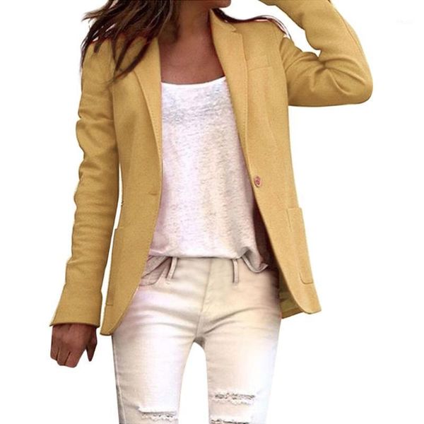 

office lady solid color single button blazer long sleeve suit jacket basic coat1, White;black