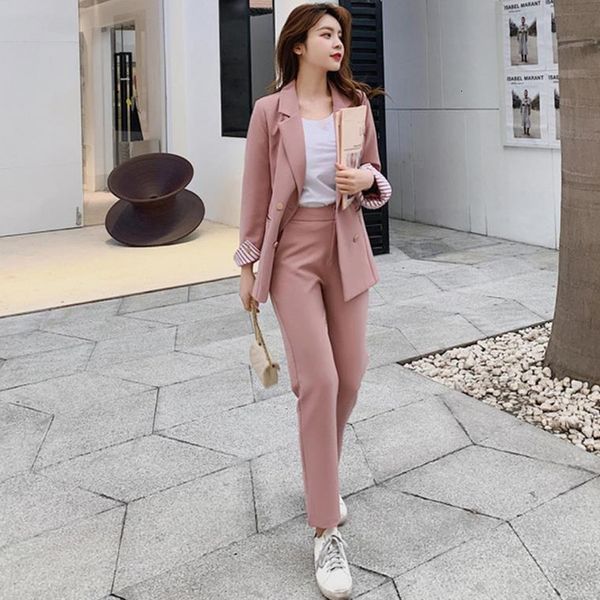 

2021 new fashion spring summer women office lady slim blazer pants two-piece set suits female er2o, White;black