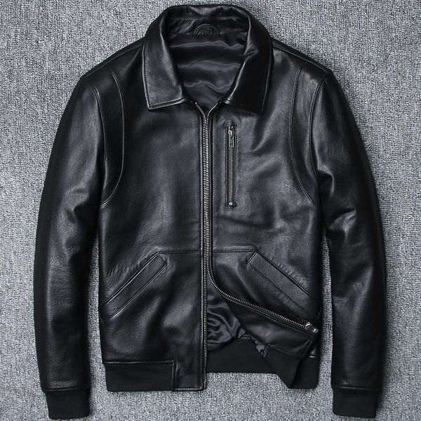 

2019 genuine leather jacket men sheepskin men's clothing leisure locomotive suit youth slim fit real leather coat1, Black