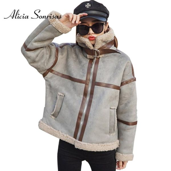 

winter suede motorcycle jacket women fur coat new loose thick warm faux sheepskin coat 2020 biker lambs 4 colors parkas dby02, Black