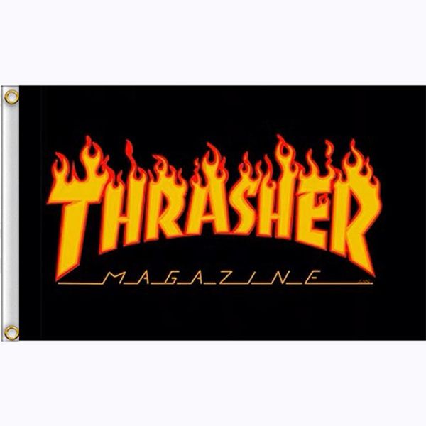 3x5ft Thrasher Magazine Skateboard Logo Rechteckige Flagge, Doppelnaht, 100D Polyester, eine Schicht mit 80 % Beschnitt