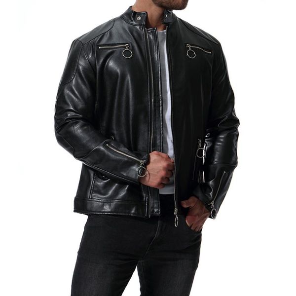 

motorcycle fashion leather jacket men classic design multi-zippers biker jackets dropshipping bomber leather coats, Black