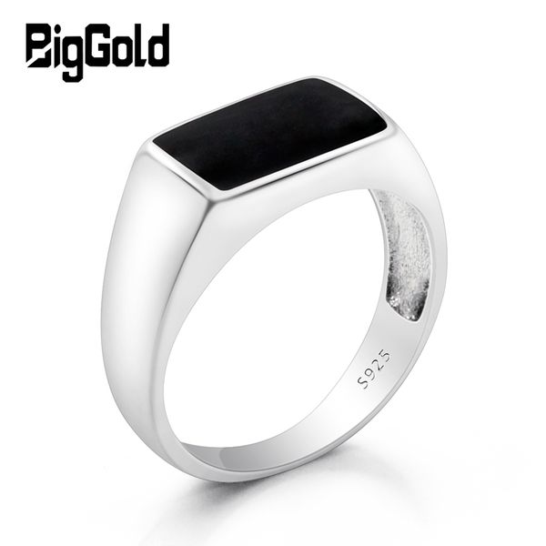 

turkish men ring 925 sterling silver rectangle black enamel thai silver ring for men women fashion jewelry 201006, Golden;silver