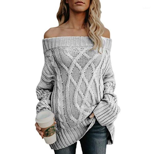 

2019 knitting sweater autumn and winter warm thickening strapless off shoulder winter clothes women pullover sueter mujer rz*1, White;black