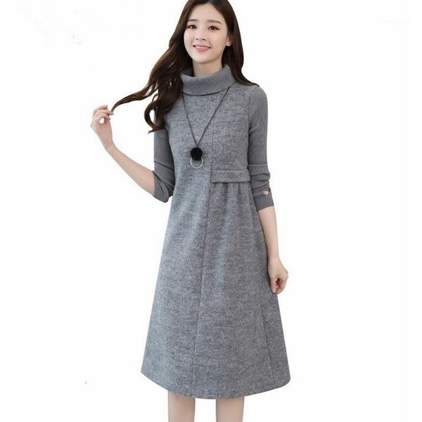 

maternity dresses women's dress knit long sleeve high-neck thick autumn and winter pregnancy large size casual midi1, White