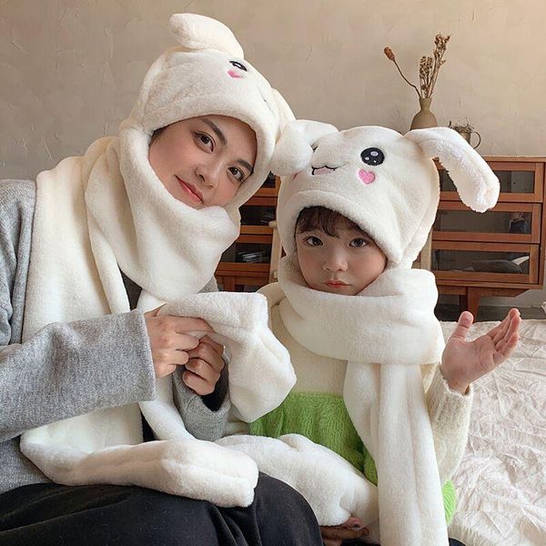 

beanie/skull caps winter plush hat warm thick scarf all-in-one with ears cute cartoon toy and funny birthday gift, Blue;gray