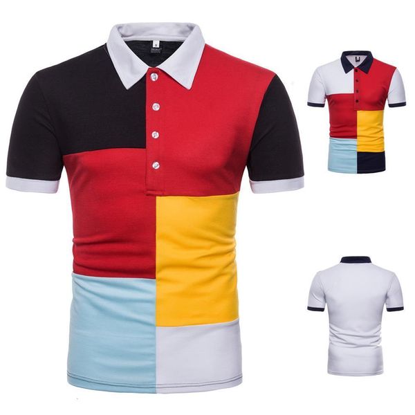

polo men fashion breathable patchwork short sleeve polo shirts man casual slim turn down collar male polos men clothing, White;black