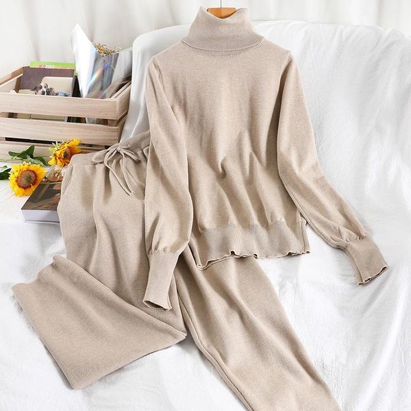 

tracksuits women set long sleeve turtleneck and haren pants new 2020 autumn winter solid loose knit causal two piece outfits, Gray