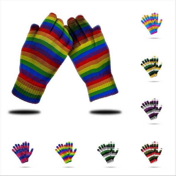 

five fingers gloves fashion warm rainbow colorful glove women' winter autumn used for mobile phone screens 3d printed soft elastic mit, Blue;gray