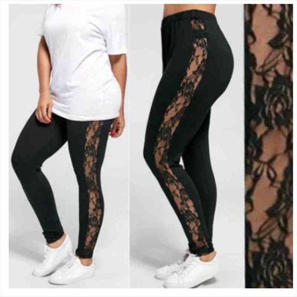 

Women Leggings Plus Size L-3xl Sexy Ladies Lace Trousers Sheer Floral Print Elastane Hollow Out Female Clothing, Black