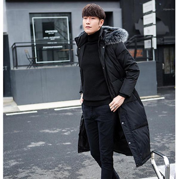 

black men's mens jacket white duck down coat male hooded fur collar coats long jackets chaqueta hombre wxf1561