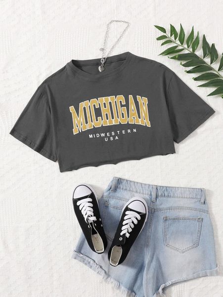 

drop shoulder letter graphic raw hem tee d3b4#, White