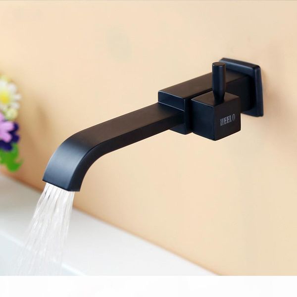 

black all copper single cold rectangular household 4 points mop pool in-wall faucet