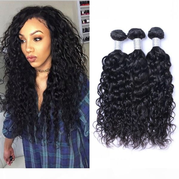 

peruvian water wave human hair weave bundles 3 bundles natural color non remy hair 8-26 inches, Black