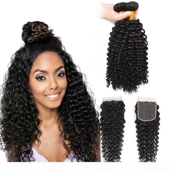 

7a brazilian deep wave hair bundles with closure middle 3 part double weft human hair extensions dyeable human hair weave dhl shipping, Black;brown