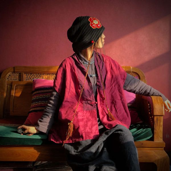 

2020 luogu mud pure linen wash contrast loose shoulder 1618, White