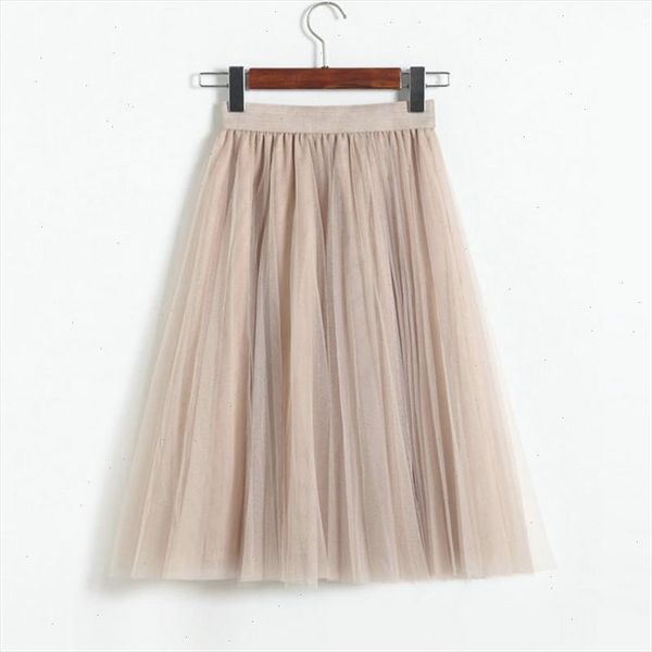 

vintage women tulle skirt 2021 autumn elastic high waist mesh skirts long pleated tutu skirt female jupe longue jx8042, Black