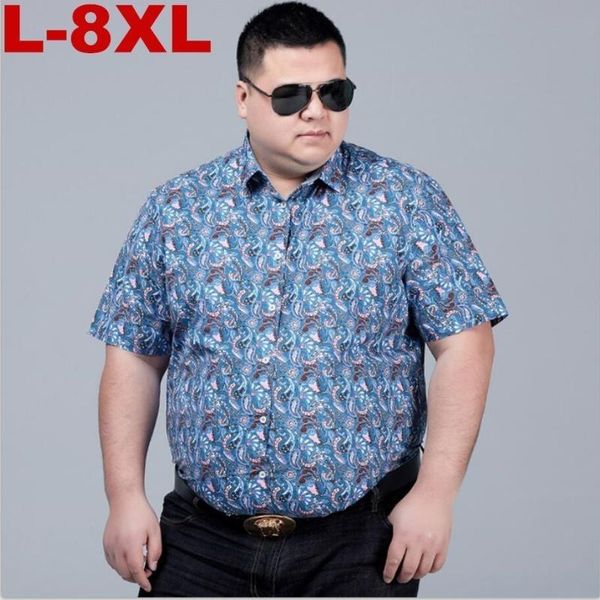 

men's casual shirts summer mens short sleeve beach hawaiian cotton floral regular plus size 8xl 7xl clothing fashion, White;black