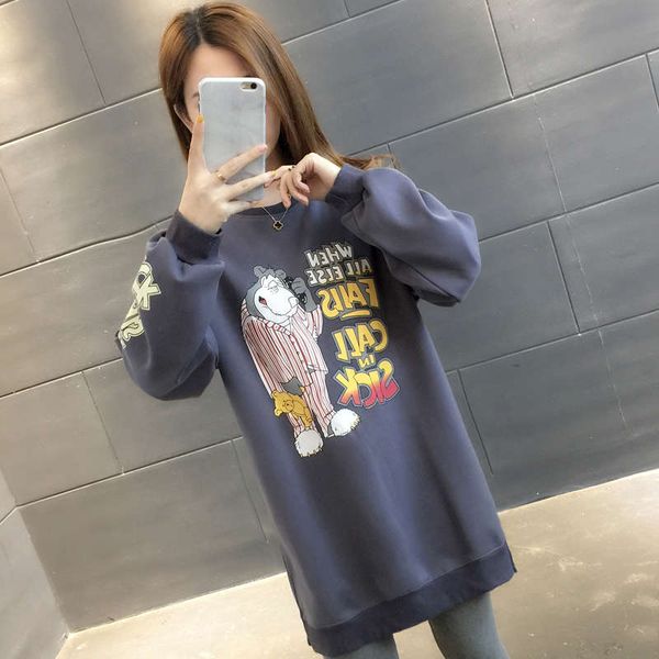 

women's medium long cashmere sweater 2020 new autumn and winter wear thickened korean loose skirt foreign style coat top, Black