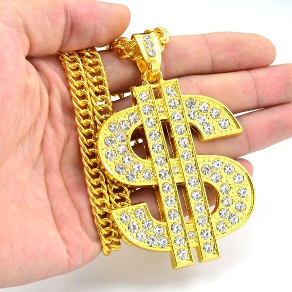 

fashion golden hip hop america us dollar rhinestone pendant necklace long cuban chain necklace jewelry for woman men 2020 new, Silver