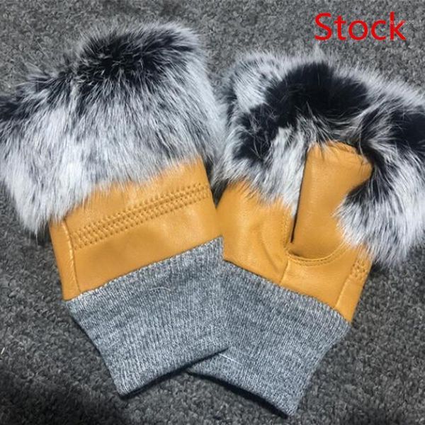 

five fingers gloves fingerless winter women leather fur female car driving lady' warm sheepskin gloves1, Blue;gray