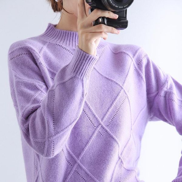 

smpevrg lady thick cashmere sweater female pullovers long sleeve half high collar loose pullovers women sweater knitted jumpers1, White;black