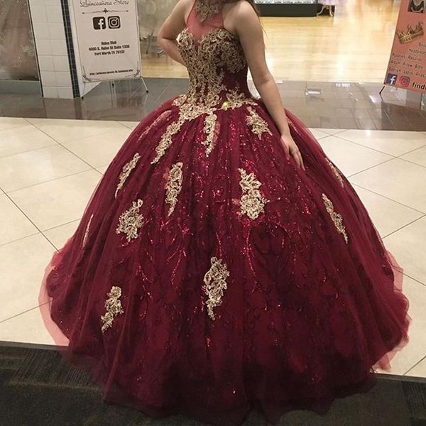 

burgundy sparkly sequins quinceanera dress gold lace sweet 16 ages prom party dresses pageant gown plus size, Blue;red