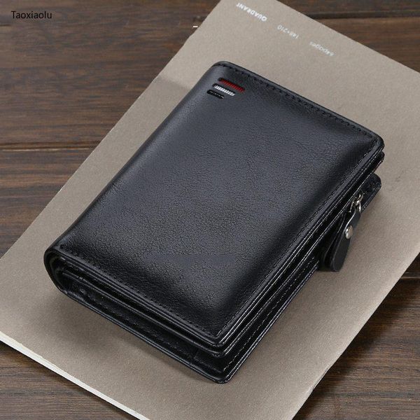 

wallets men minimalist fashion luxury card holder purse multifunction leather wallet for male zipper with coin pocket, Red;black