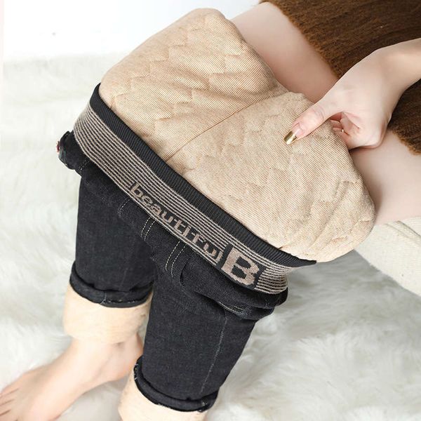 

autumn and winter thickened warm pencil for women 2020 new high waisted slim washed denim leggings black casual pants, Blue