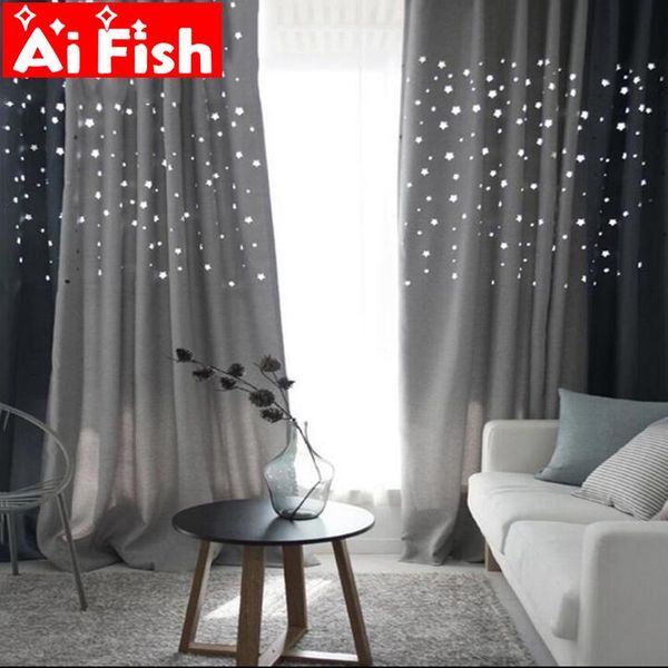 

korean hollow stars thick shade curtain for the living room navy blue grey coffee and beige linen fabric window cloth my253#20