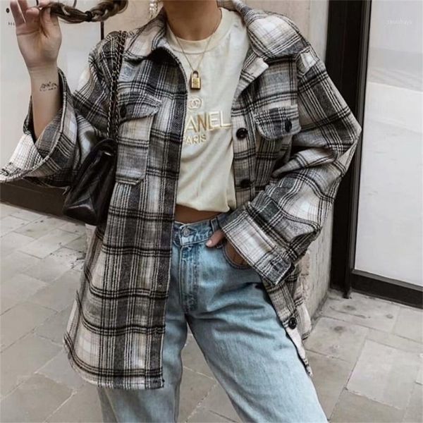 

woolen women thick plaid shirts 2020 fashion ladies oversized outfits casual female soft loose shirt streetwear girls chic shirt1, White